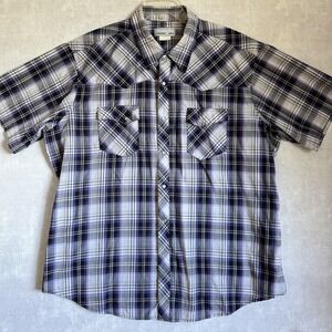 Wrangler‎ Shirt Mens 2XL Purple Plaid Western Pearl Snap Short Sleeve Wrancher